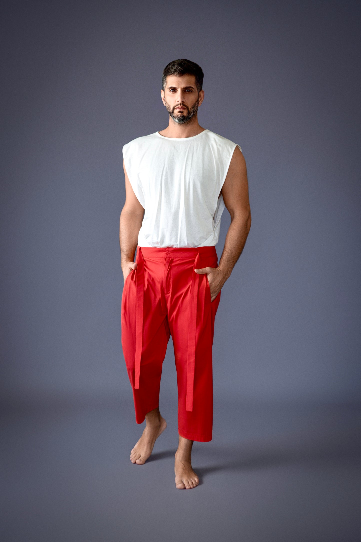 Vivid Red Viscose Pants